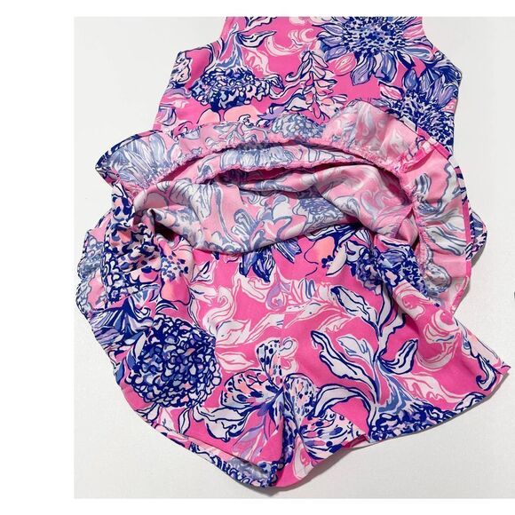 Lilly Pulitzer Marla Romper Sun Drenched Pink Tropics Ruffle Hem Crepe Size 00 - Picture 10 of 13